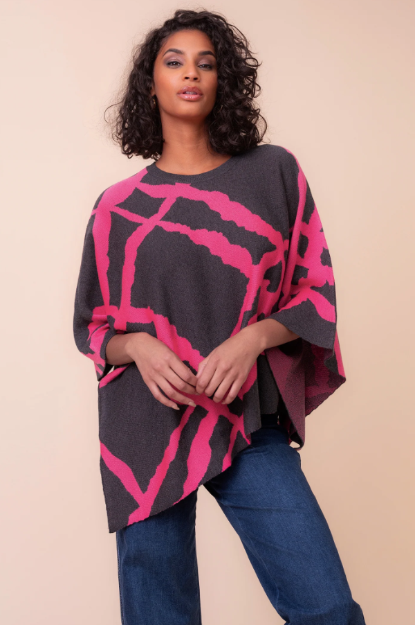 Alison Sheri Fuchsia Pink Combo Knit Cape