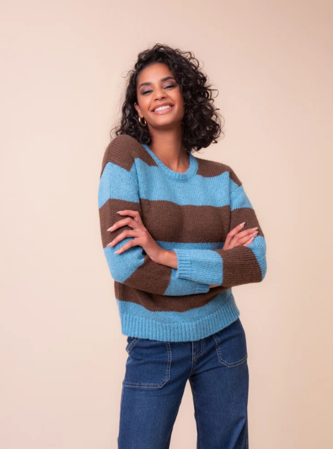 Alison Sheri Blue & Mocha Stripe Knit Sweater