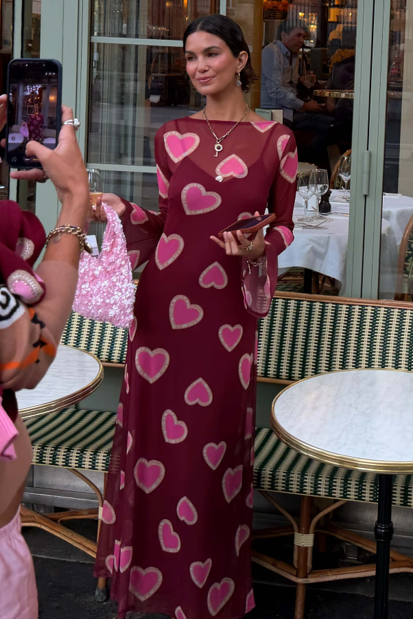 Never Fully Dressed Burgundy Heart Aria Mesh Dress