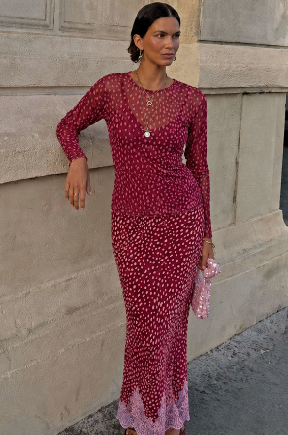 Never Fully Dressed Burgundy Deer Mesh Top