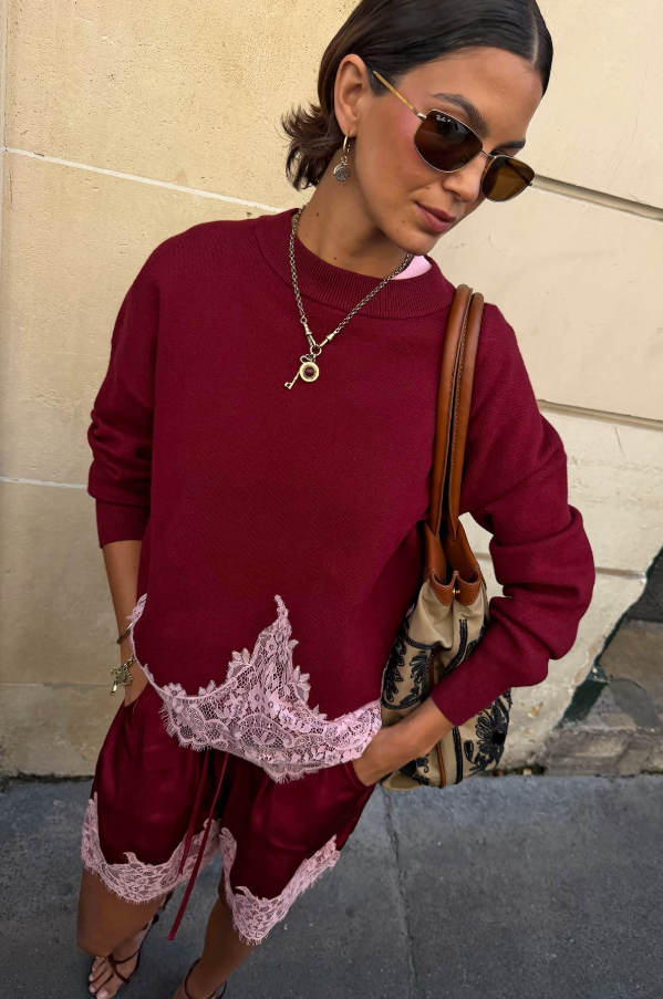 Never Fully Dressed Burgundy Lace Copenhagen Jumper