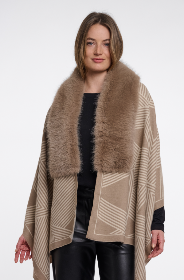Rino and Pelle Hanley printed cape with faux fur