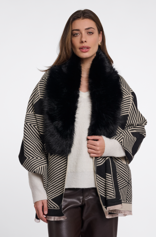 Rino and Pelle  Hanley printed cape with faux fur