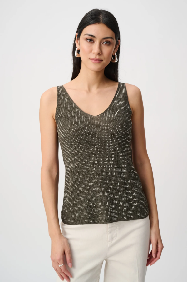 Joseph Ribkoff Avacado Knitted Camisole with Rhinestones