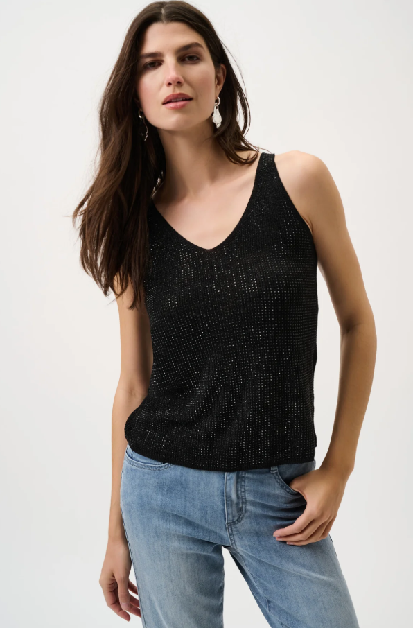 Joseph Ribkoff Black Knitted Camisole With Rhinestones