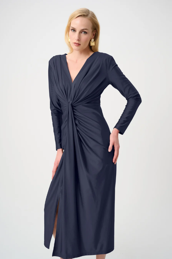 Joseph Ribkoff Signature | Midnight Blue Satin Effect Knit Dress