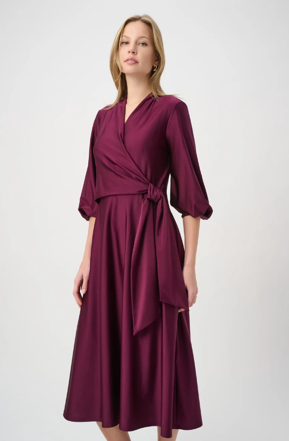 Joseph Ribkoff Elderberry Knit Satin Flowy Wrap Dress