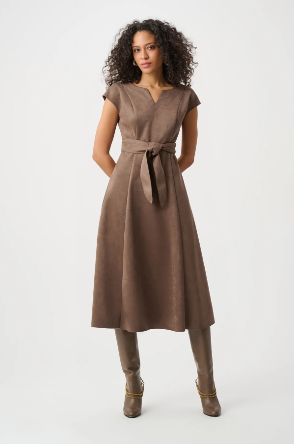 Joseph Ribkoff Mink Scuba Suede Fit-and-Flare Dress