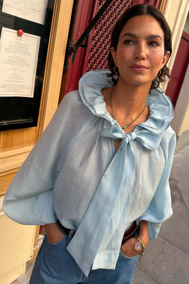 Never Fully Dressed Ice Blue Ruffle Shirt