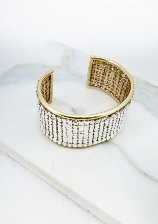 Envy Silver Disc Mesh Statement Bracelet