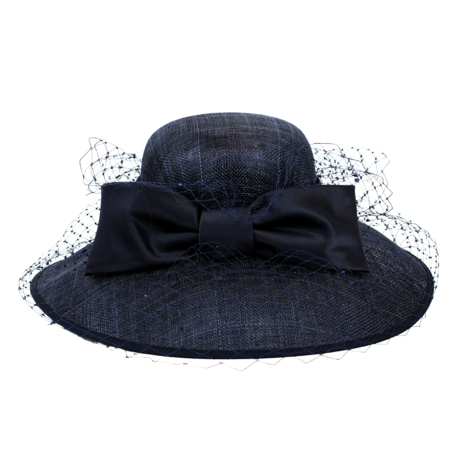 Prunella Navy Bow & Veil Fascinator Hat