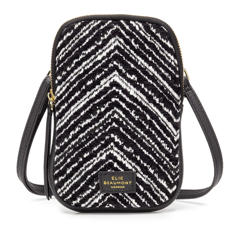 Elie Beaumont Phone Bag Zipper – Black Chevron