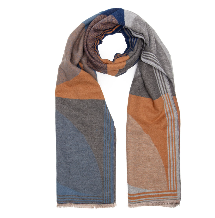 Elie Beaumont Semi Circles Scarf – Blue & Camel