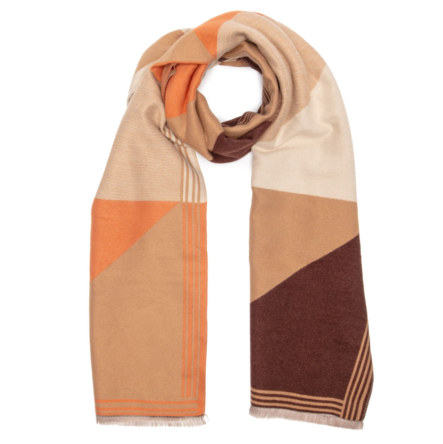Elie Beaumont Geometric Scarf – Tan, Orange & Blue