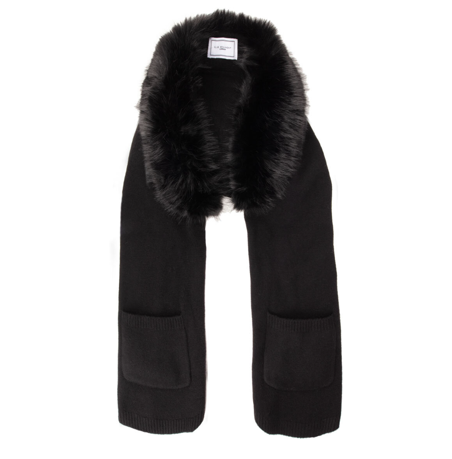 Elie Beaumont Elite Fur Collar Pocket Stole – Black