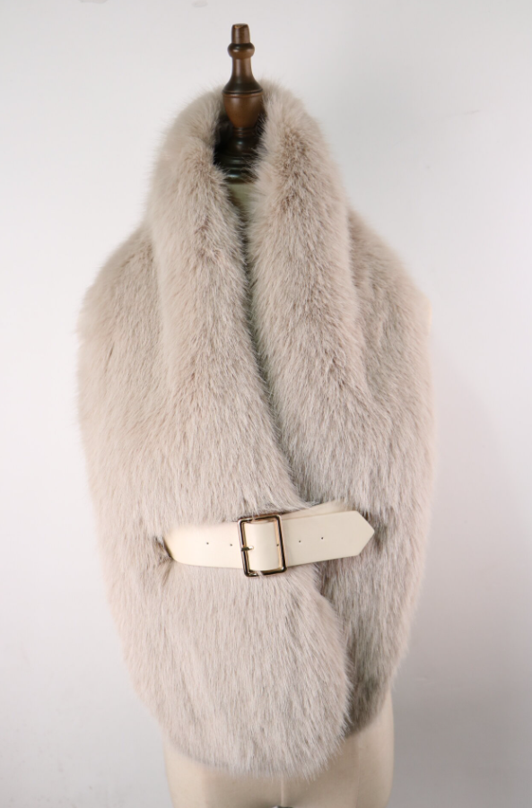 Elie Beaumont Faux Fur Belted Scarf – Ecru