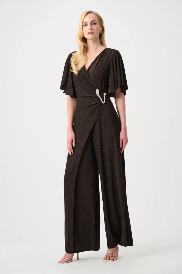 Joseph Ribkoff Signature |Sparkle Knit Wide Leg Wrap Jumpsuit