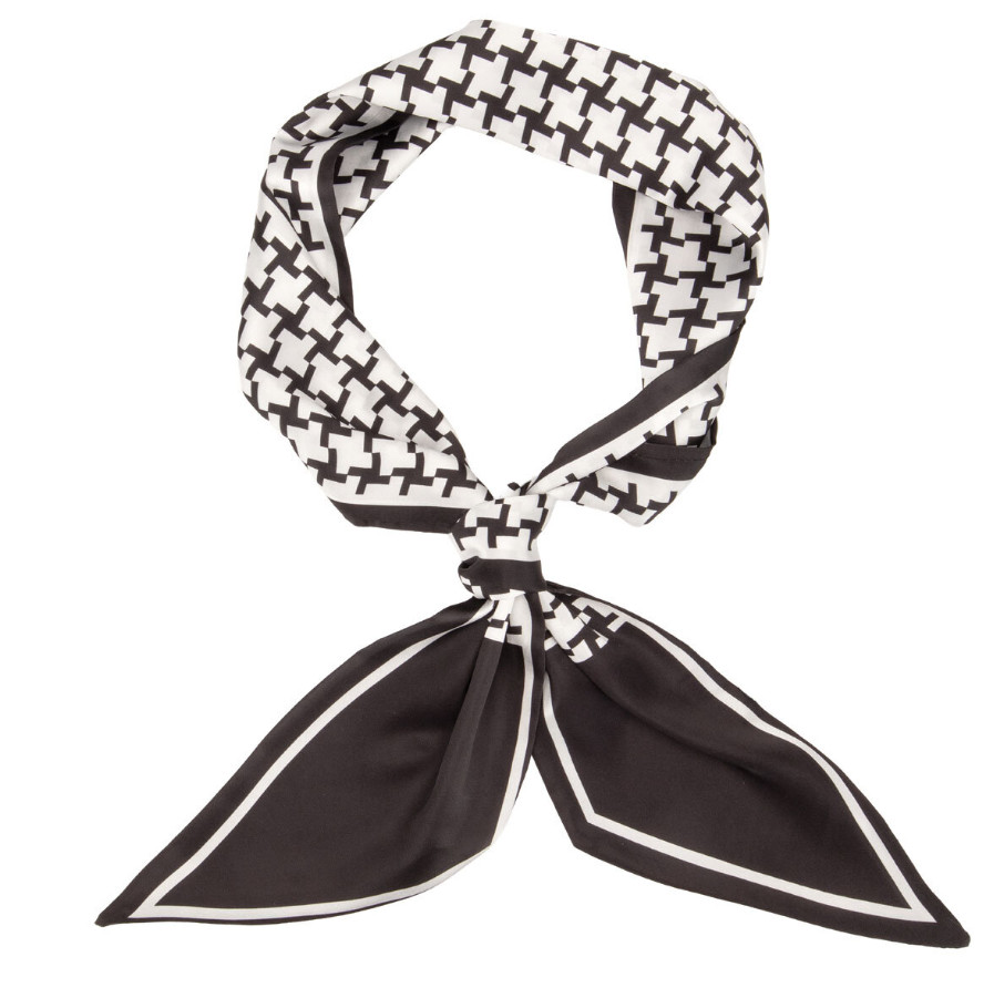 Elie Beaumont Vegan Silk Foulard – Cream & Black Dogtooth