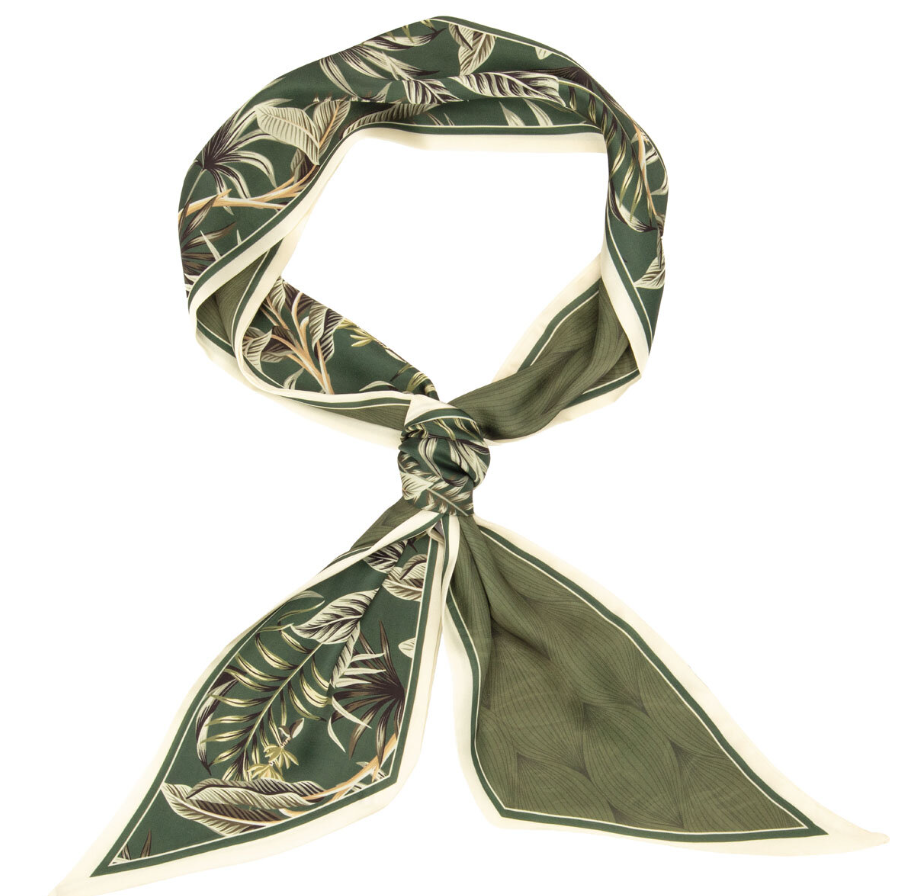 Elie Beaumont Vegan Silk Foulard – Olive & Cream Fern