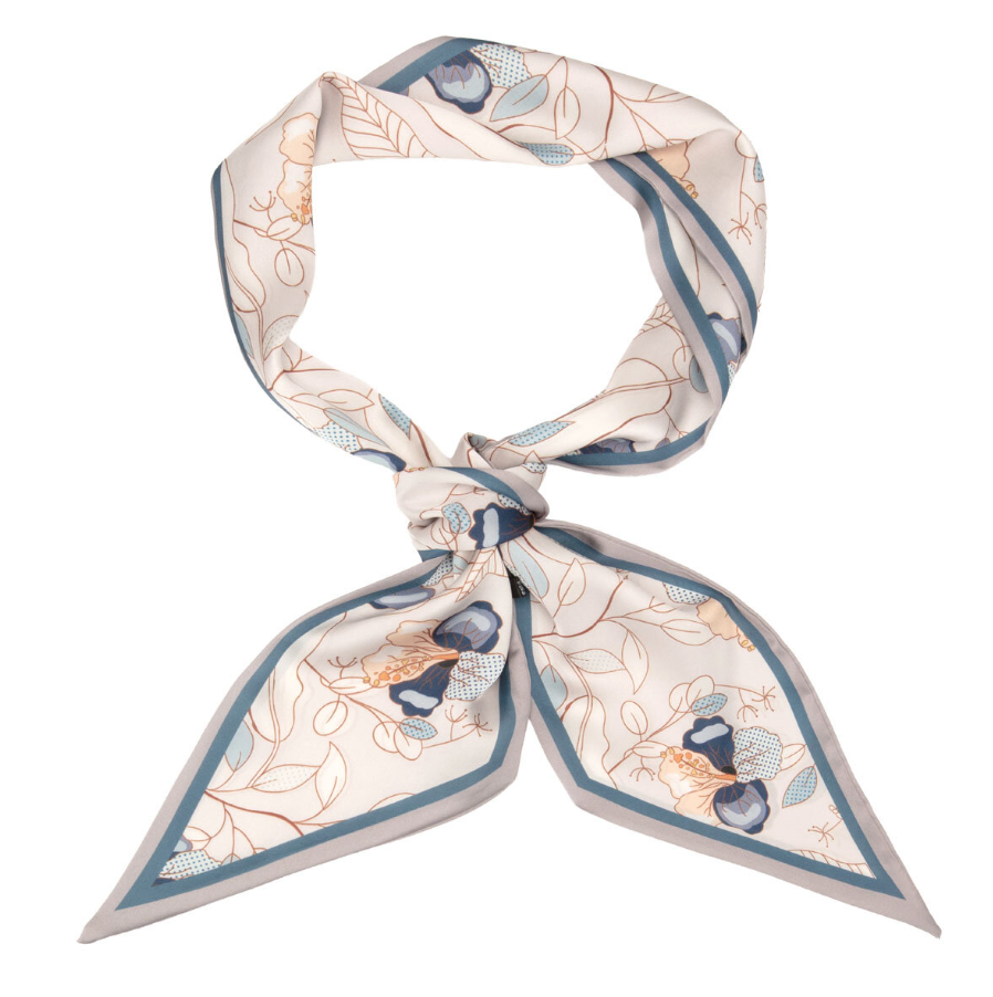 Elie Beaumont Vegan Silk Foulard – Silver Grey & Teal Floral