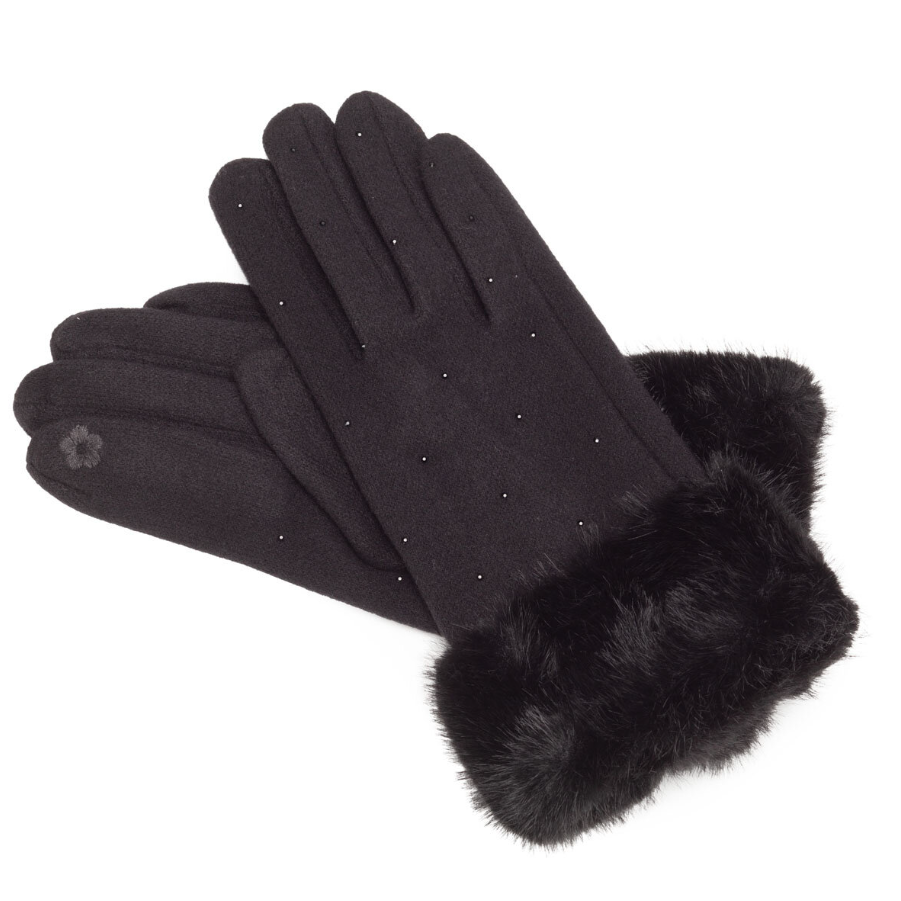 Elie Beaumont Fur Cuff Gloves – Black