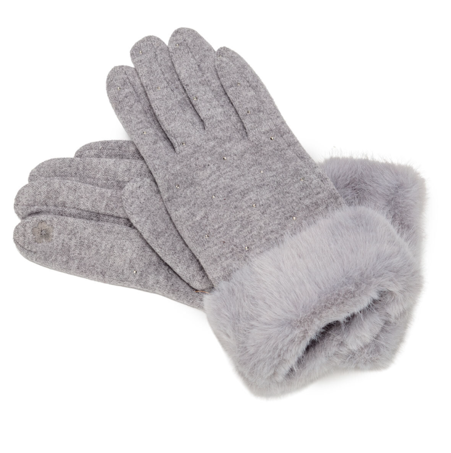 Elie Beaumont Fur Cuff Gloves – Grey