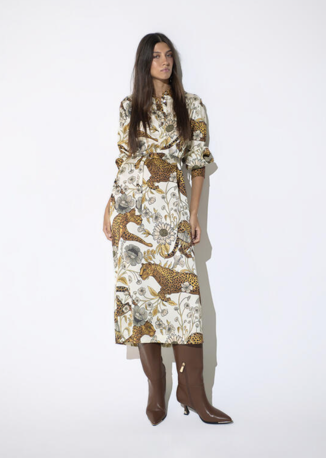 Lola Casademunt Long Versace-Style Printed Dress – Ecru/Multi