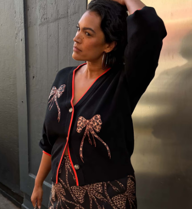 Never Fully Dressed BLACK LEOPARD BOW HANNAH CARDIGAN
