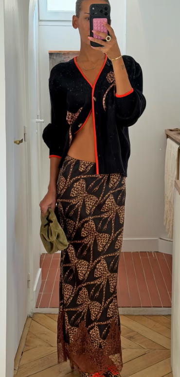 Never Fully Dressed BLACK LEOPARD BOW MIDI MAEVA SKIRT