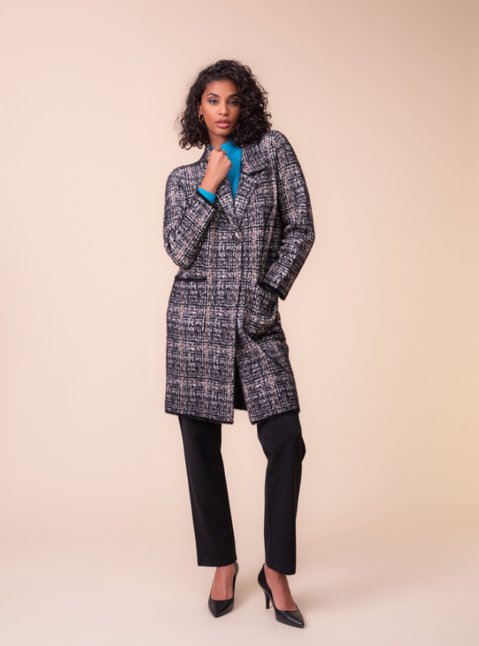 Alison Sheri Black, White & Brown Textured Knit Coat
