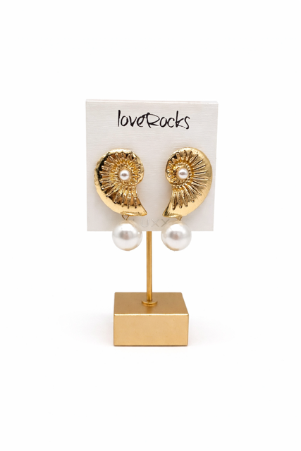 Love Rocks Gold Shell & Pearl Drop Earrings 