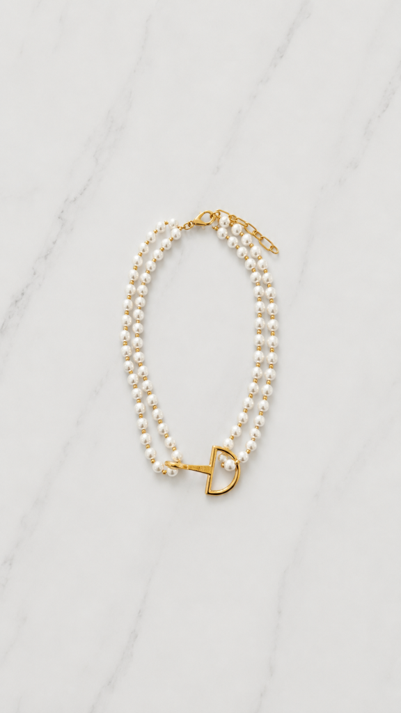 y Double Strand Pearl & Gold Toggle Necklace