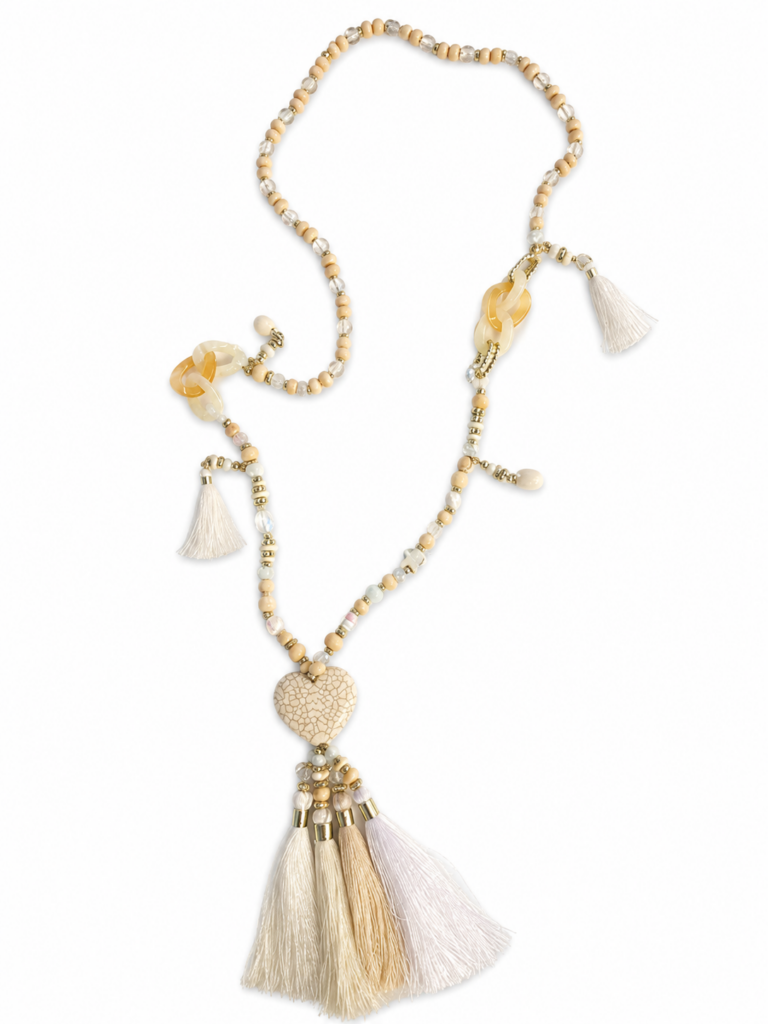 Love Rocks White Heart Tassel Necklace