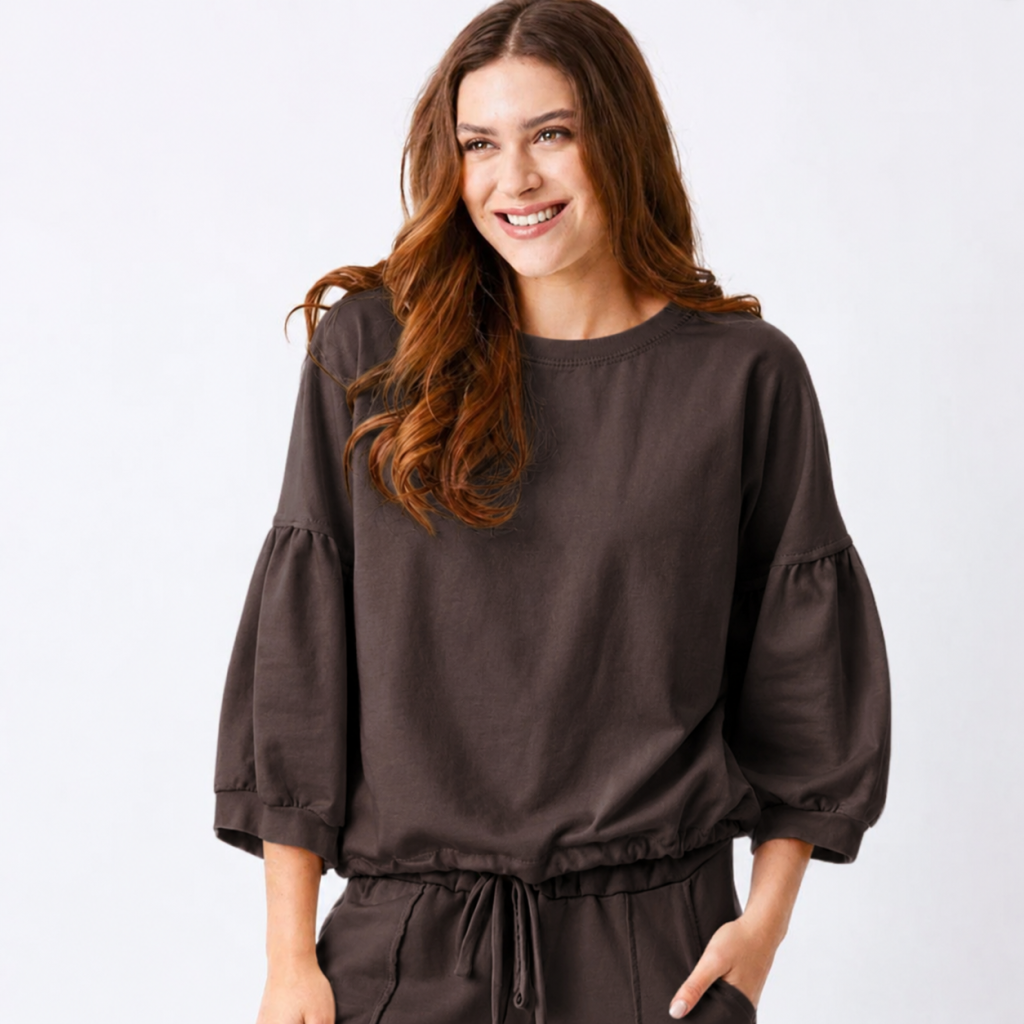 Suzy D Bo Bubble Sleeve Sweatshirt With Drawstring Hem