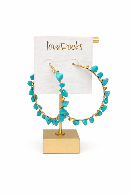 Love Rocks Turquoise Chip Hoop Earrings