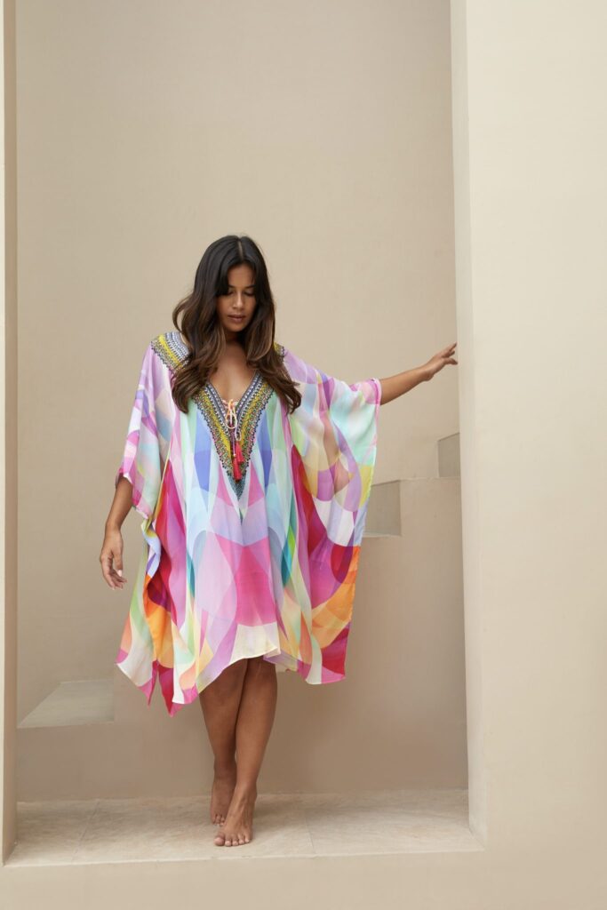 GUILTY BEACH PRINTED KAFTAN MULTI PASTEL