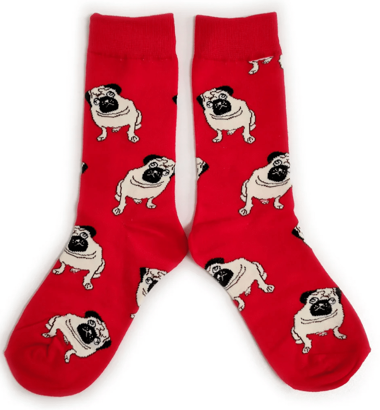 A Grumble of Pugs Bright Red Socks